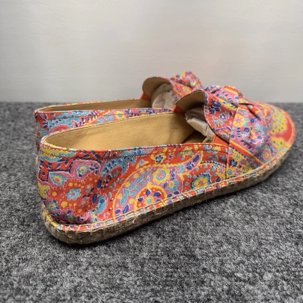 Talbots Espadrille Flats Womens 9M Orange Paisley Floral Bow Slip On Boho Summer